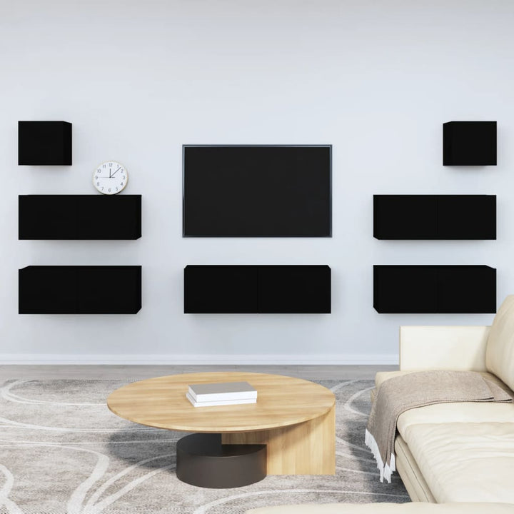 Set Comode Tv, 7 Piese, Stejar Maro, Lemn Compozit