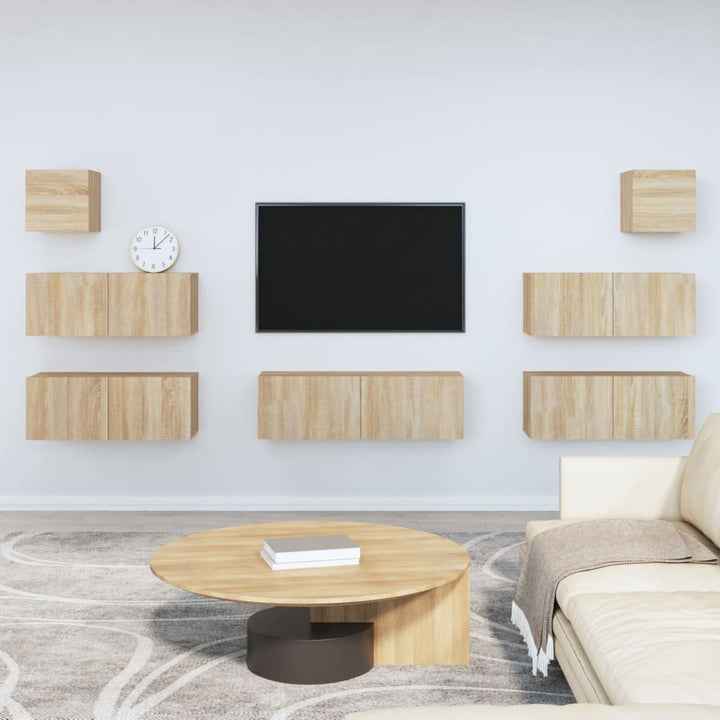 Set Comode Tv, 7 Piese, Stejar Maro, Lemn Compozit