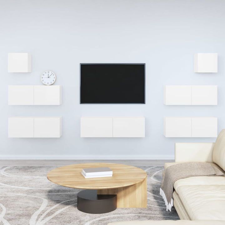 Set Comode Tv, 7 Piese, Stejar Maro, Lemn Compozit