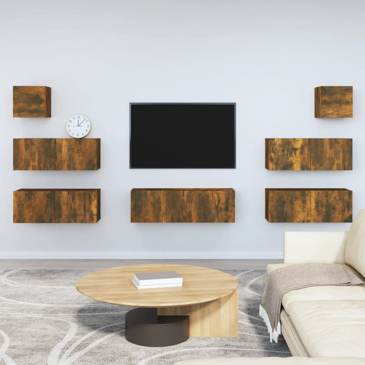 Set Comode Tv, 7 Piese, Stejar Maro, Lemn Compozit