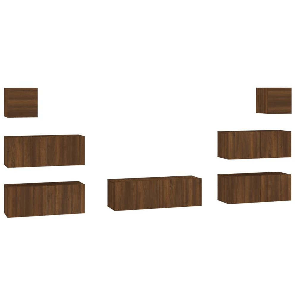 Set Comode Tv, 7 Piese, Stejar Maro, Lemn Compozit