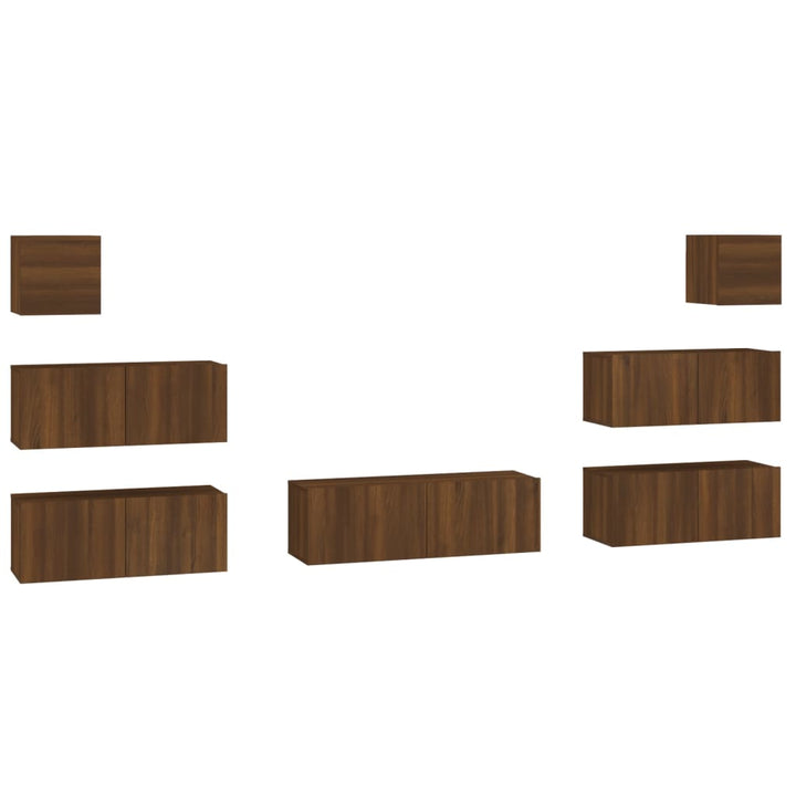 Set Comode Tv, 7 Piese, Stejar Maro, Lemn Compozit