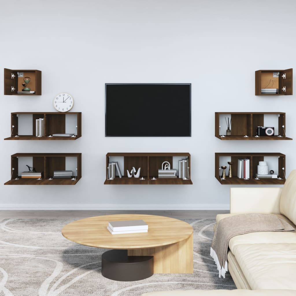 Set Comode Tv, 7 Piese, Stejar Maro, Lemn Compozit