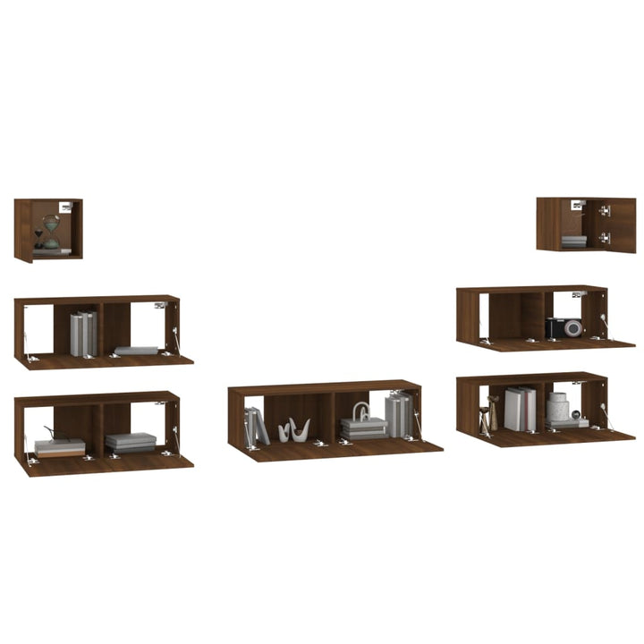 Set Comode Tv, 7 Piese, Stejar Maro, Lemn Compozit