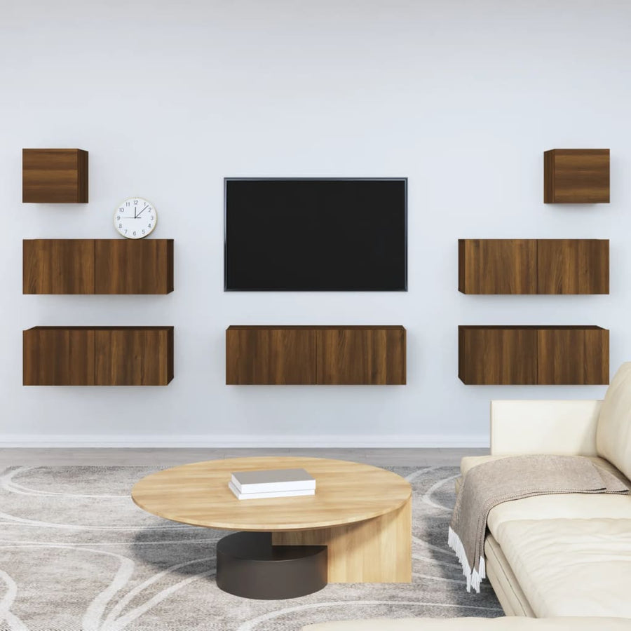 Set Comode Tv, 7 Piese, Stejar Maro, Lemn Compozit