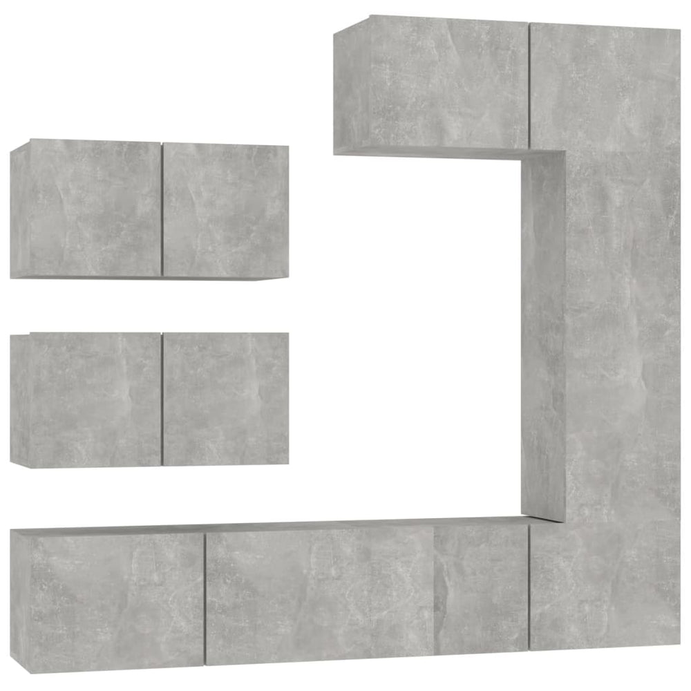 Set Dulap Tv, 6 Piese, Gri Beton, Lemn Prelucrat