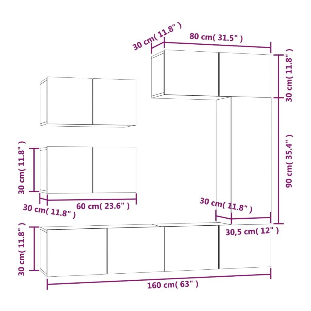 Set Dulap Tv, 6 Piese, Gri Beton, Lemn Prelucrat