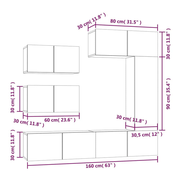 Set Dulap Tv, 6 Piese, Gri Beton, Lemn Prelucrat