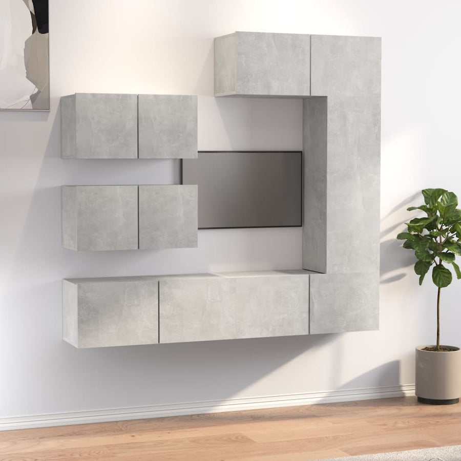Set Dulap Tv, 6 Piese, Gri Beton, Lemn Prelucrat