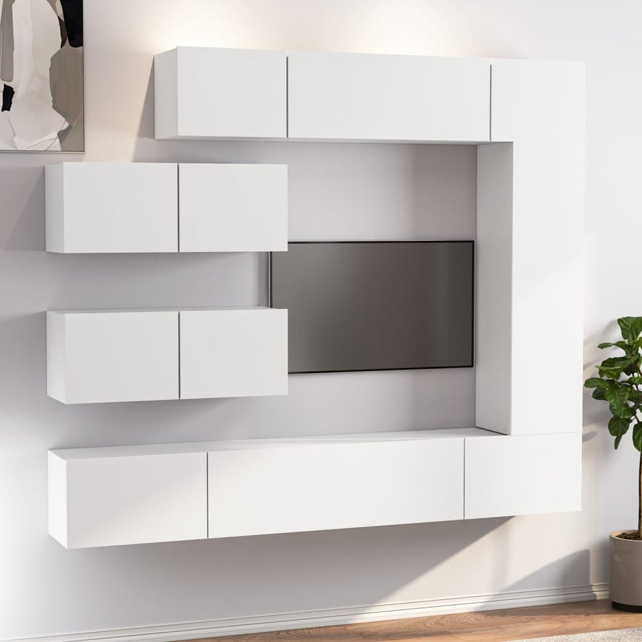 Set Dulap Tv, 7 Piese, Alb, Lemn Prelucrat