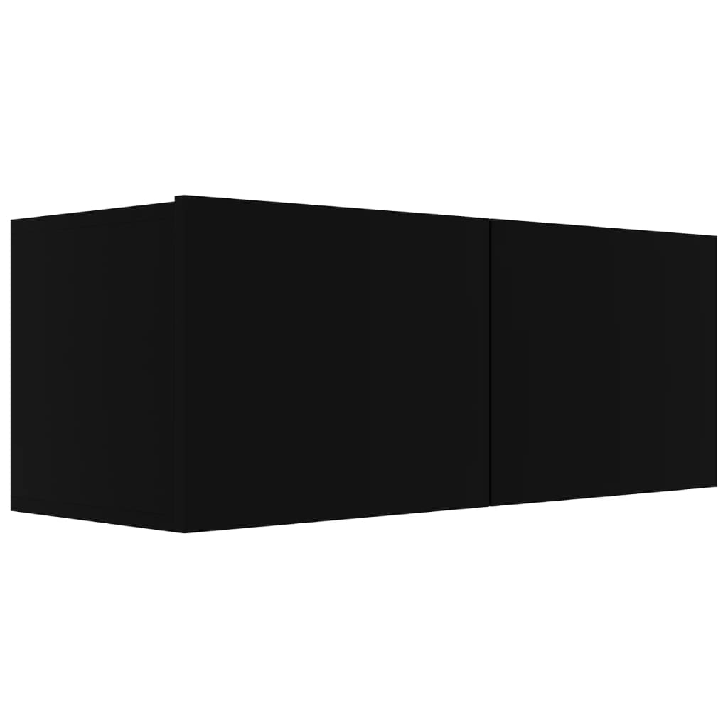 Set Dulap Tv, 7 Piese, Negru, Lemn Prelucrat