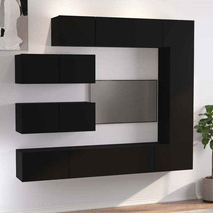 Set Dulap Tv, 7 Piese, Negru, Lemn Prelucrat
