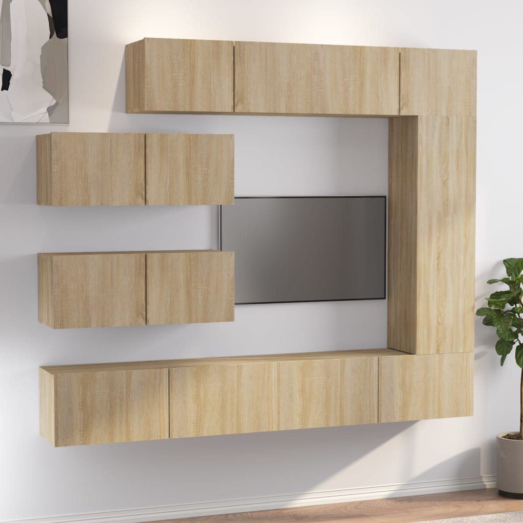 Set Dulapuri Tv, 7 Piese, Stejar Sonoma, Lemn Prelucrat