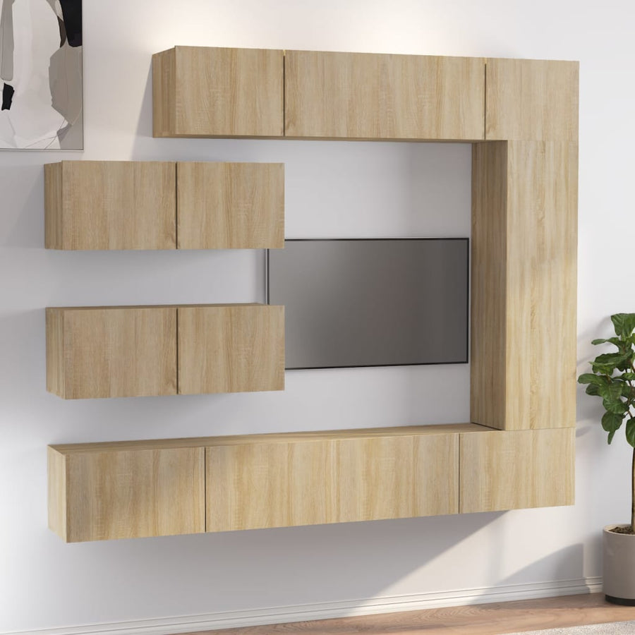 Set Dulapuri Tv, 7 Piese, Stejar Sonoma, Lemn Prelucrat