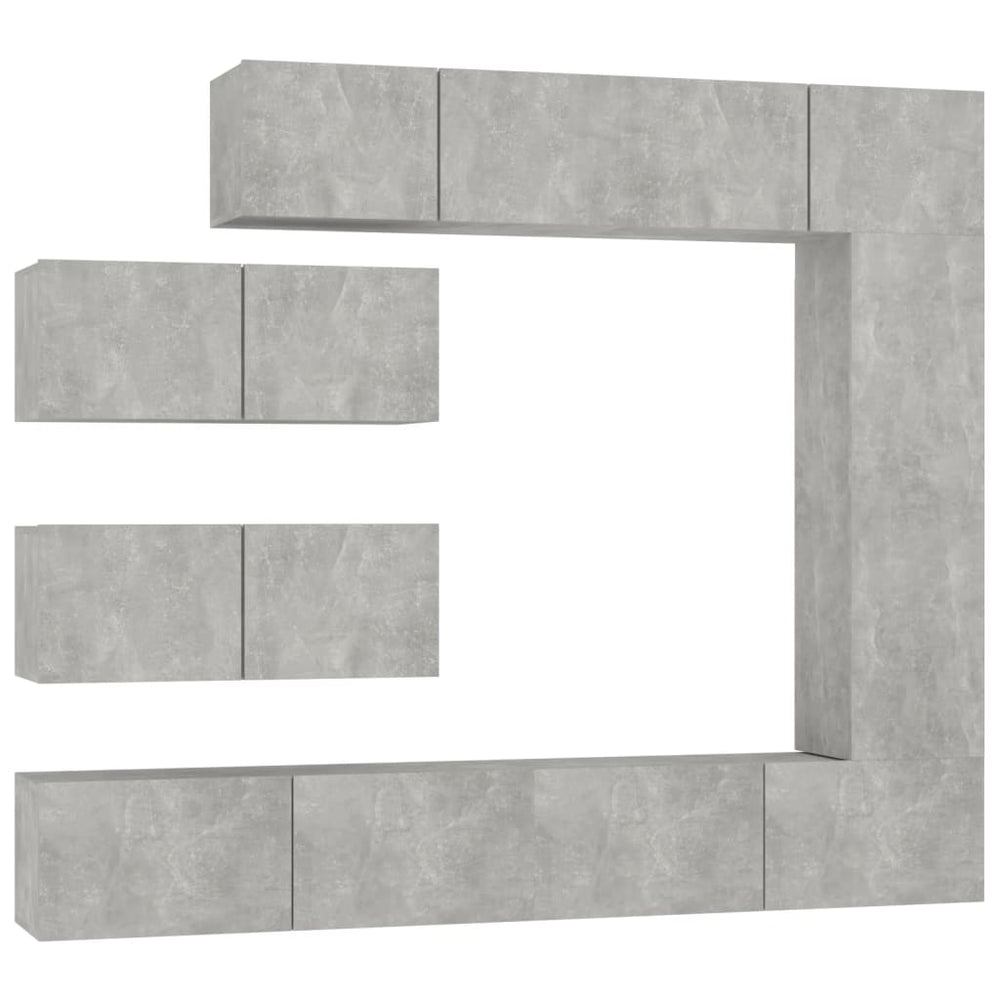 Set Dulapuri Tv, 7 Piese, Gri Beton, Lemn Prelucrat