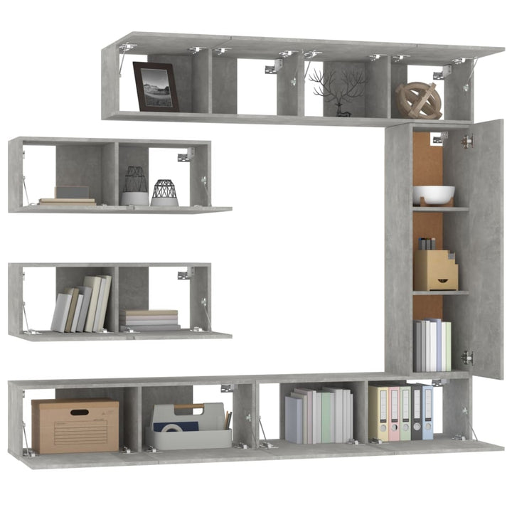 Set Dulapuri Tv, 7 Piese, Gri Beton, Lemn Prelucrat