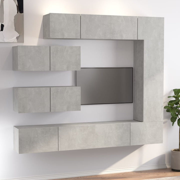 Set Dulapuri Tv, 7 Piese, Gri Beton, Lemn Prelucrat
