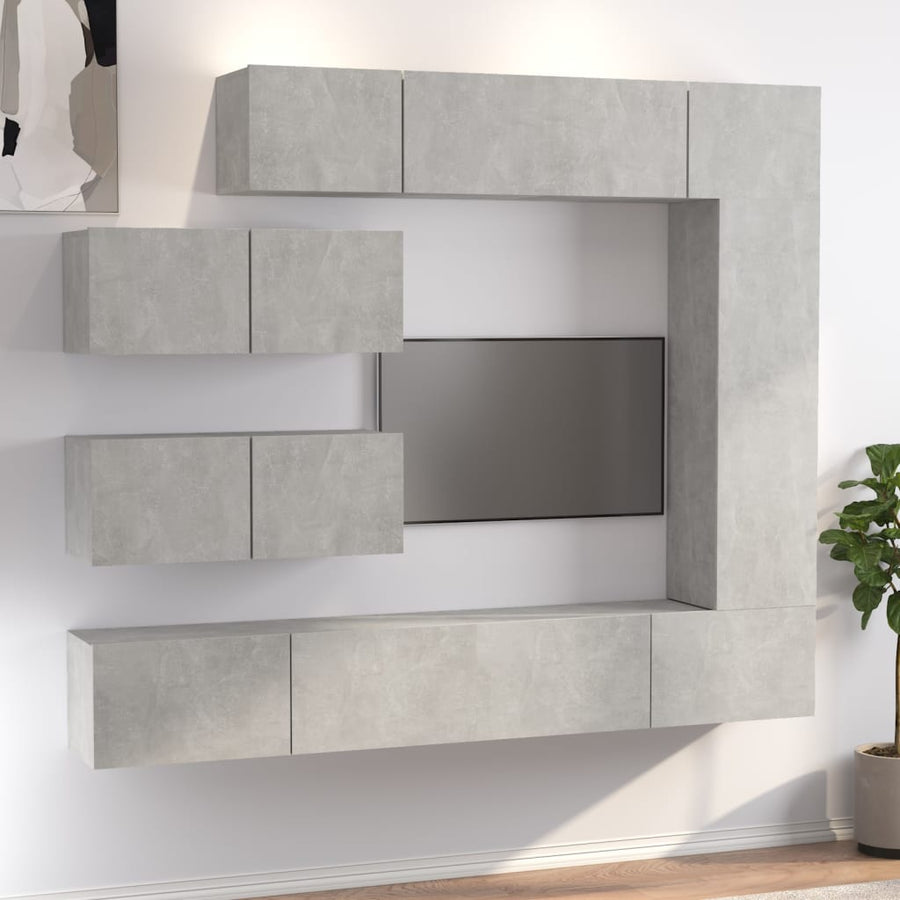 Set Dulapuri Tv, 7 Piese, Gri Beton, Lemn Prelucrat