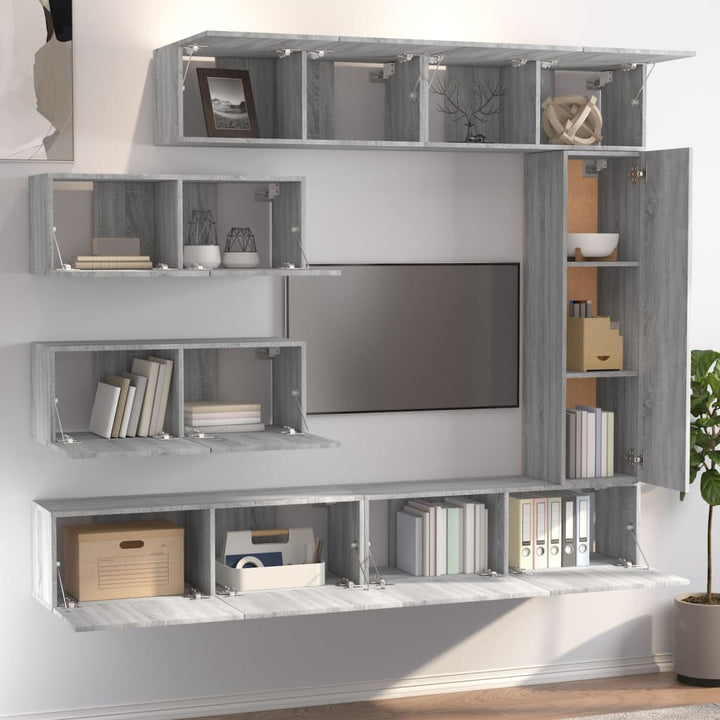 Set Comode Tv, 7 Piese, Gri Sonoma, Lemn Compozit