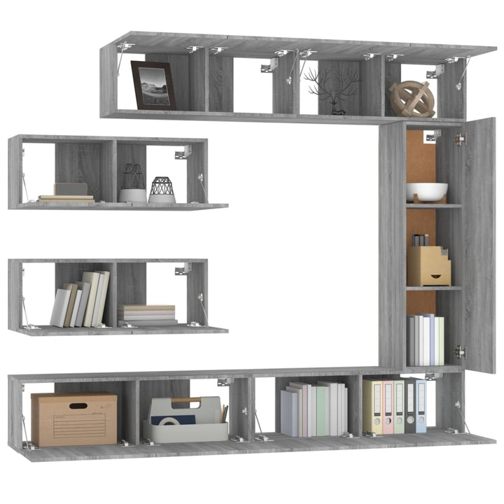 Set Comode Tv, 7 Piese, Gri Sonoma, Lemn Compozit