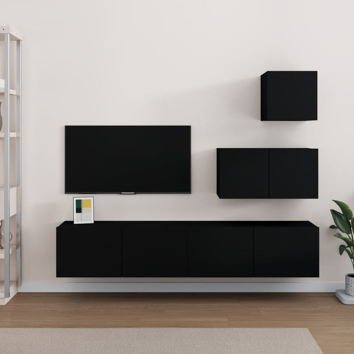 Set Dulap Tv, 4 Piese, Alb Extralucios, Lemn Prelucrat