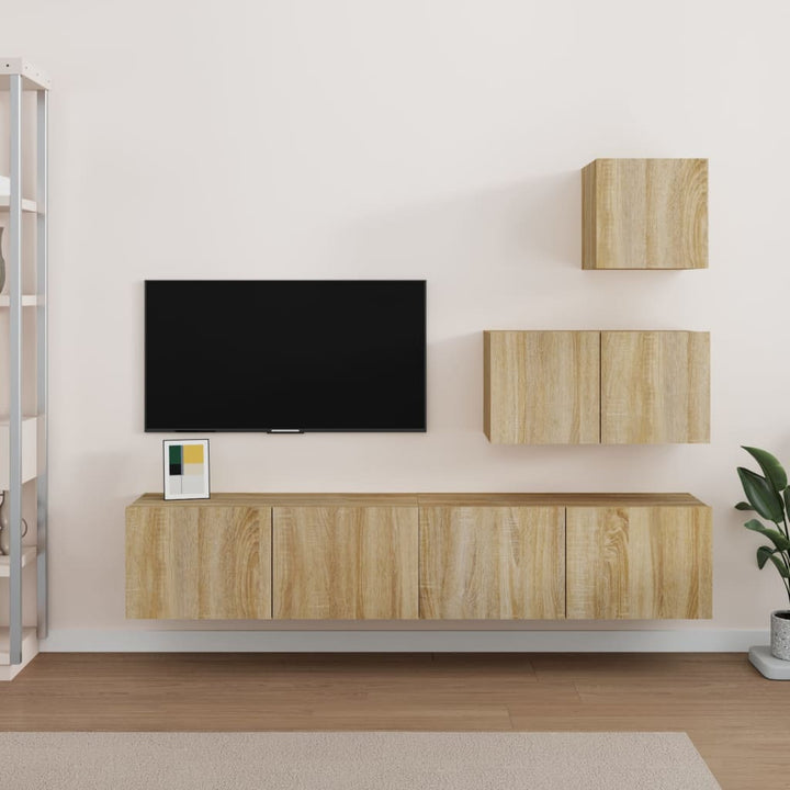 Set Dulap Tv, 4 Piese, Alb Extralucios, Lemn Prelucrat