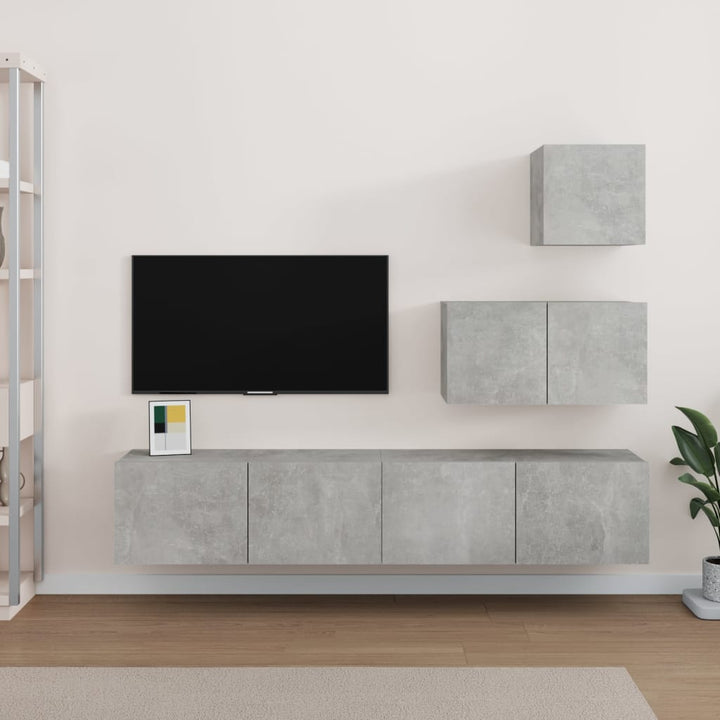 Set Dulap Tv, 4 Piese, Alb Extralucios, Lemn Prelucrat