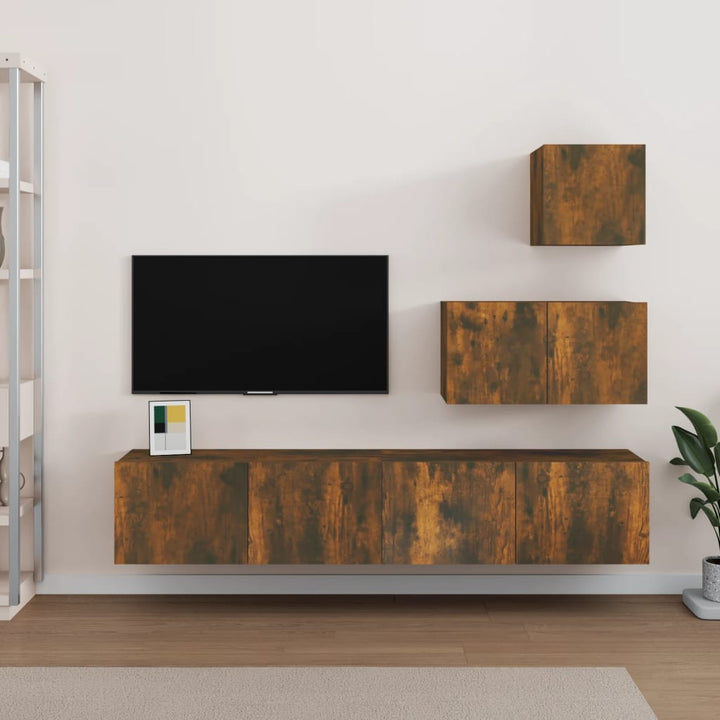 Set Dulap Tv, 4 Piese, Alb Extralucios, Lemn Prelucrat