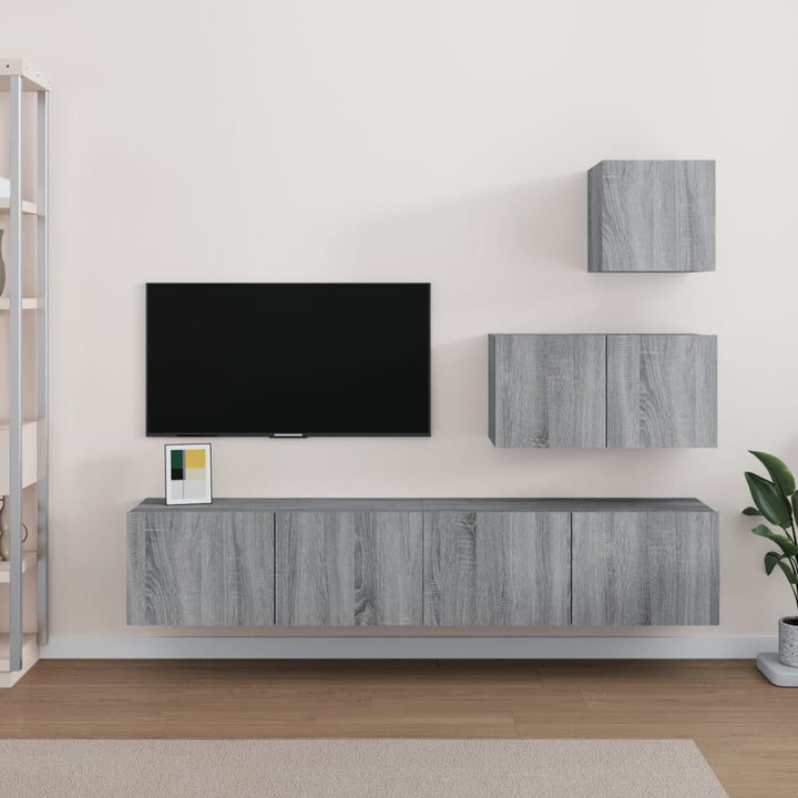 Set Dulap Tv, 4 Piese, Alb Extralucios, Lemn Prelucrat