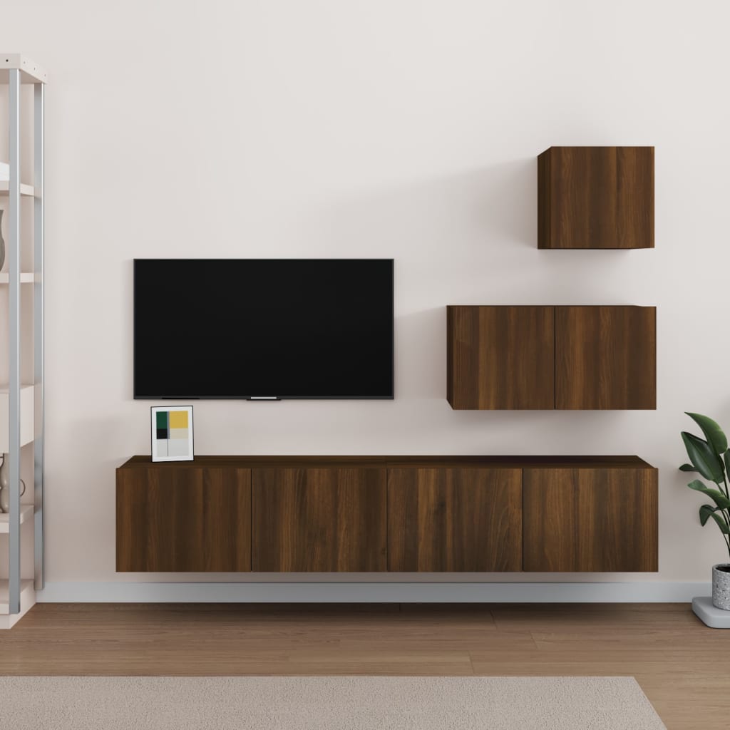 Set Dulap Tv, 4 Piese, Alb Extralucios, Lemn Prelucrat