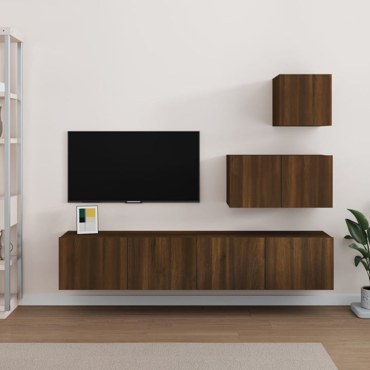 Set Dulap Tv, 4 Piese, Alb Extralucios, Lemn Prelucrat