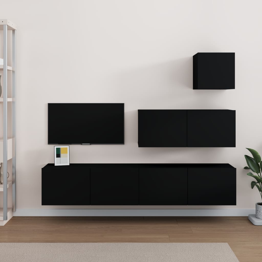 Set Dulap Tv, 4 Piese, Alb Extralucios, Lemn Prelucrat