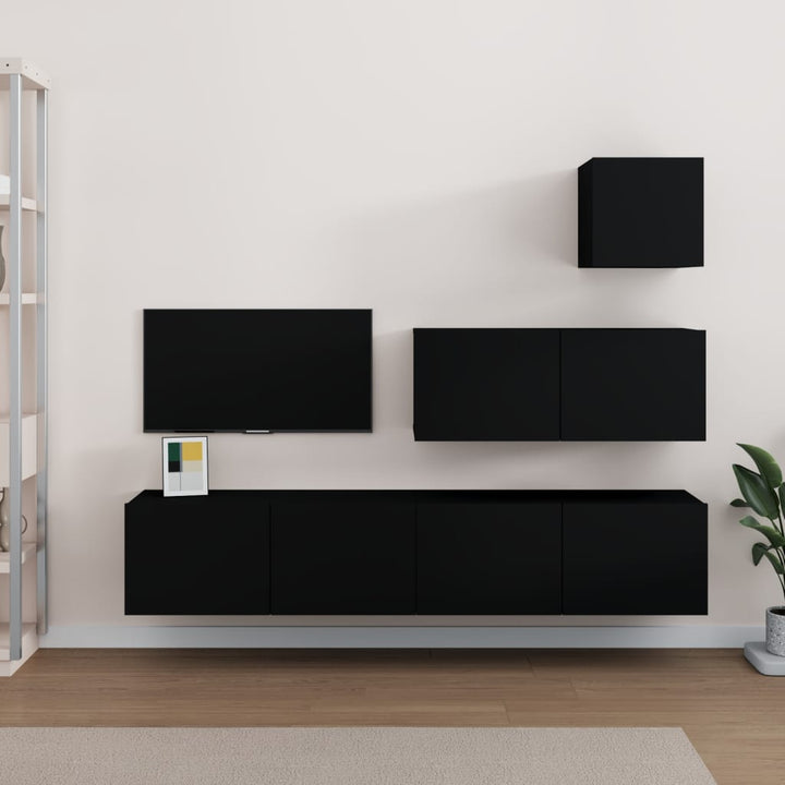 Set Dulap Tv, 4 Piese, Alb Extralucios, Lemn Prelucrat
