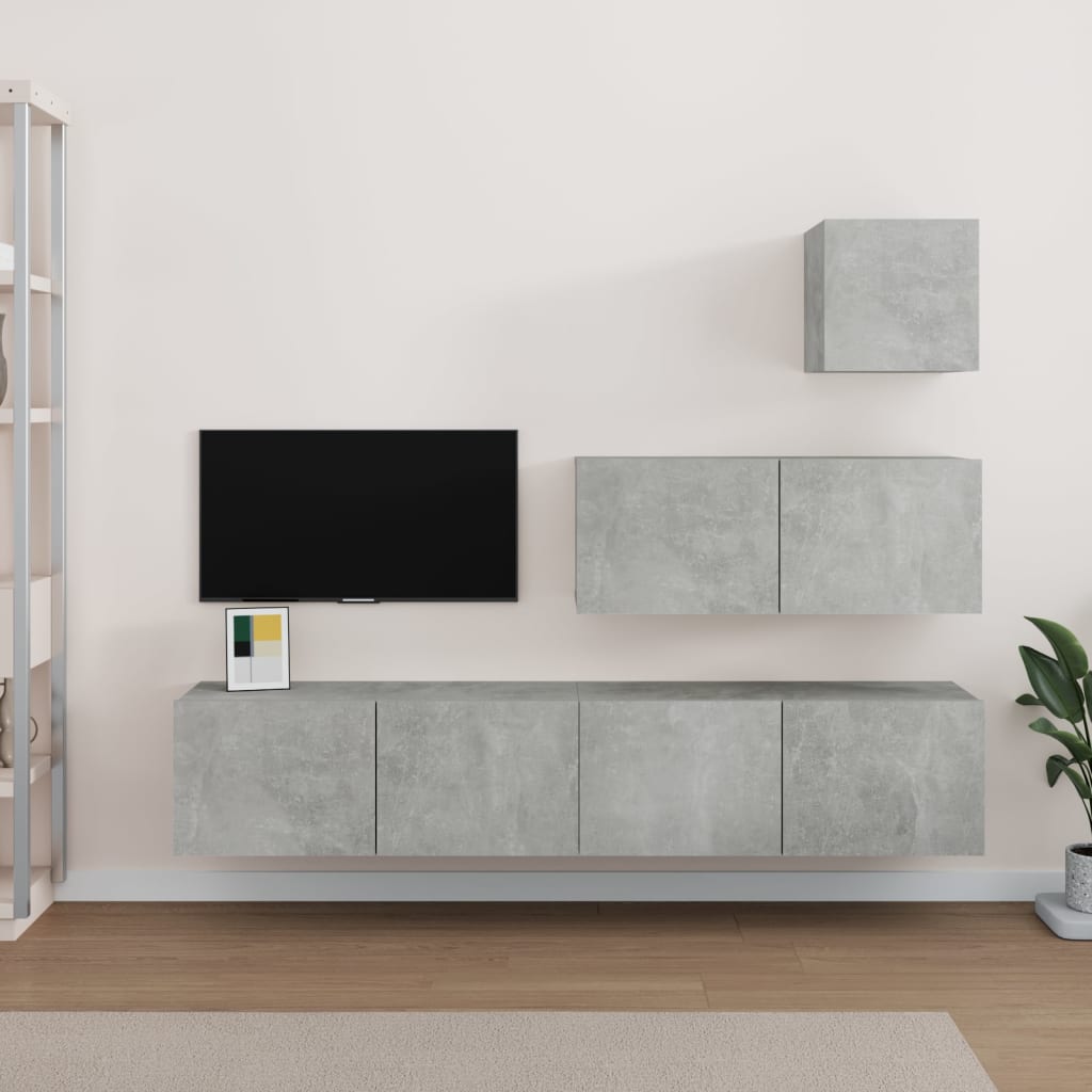 Set Dulap Tv, 4 Piese, Alb Extralucios, Lemn Prelucrat
