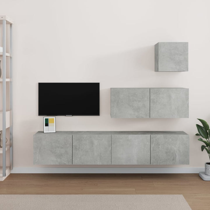 Set Dulap Tv, 4 Piese, Alb Extralucios, Lemn Prelucrat