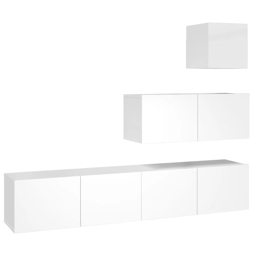 Set Dulap Tv, 4 Piese, Alb Extralucios, Lemn Prelucrat