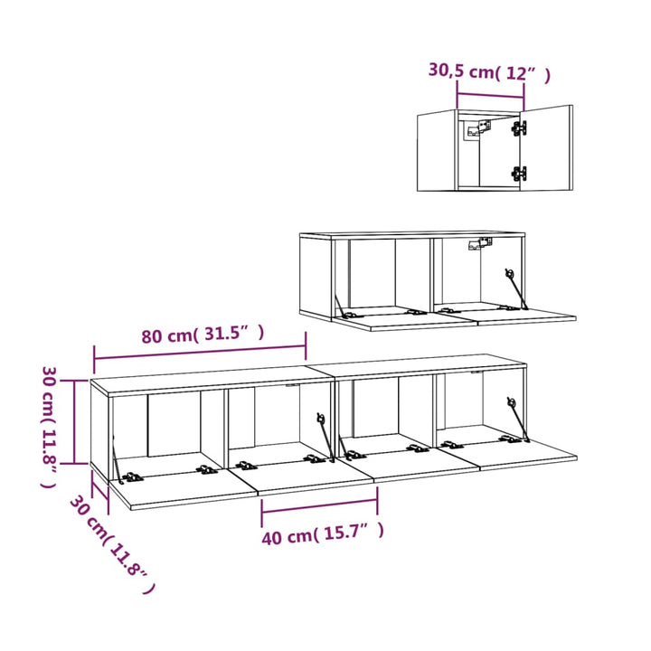Set Dulap Tv, 4 Piese, Alb Extralucios, Lemn Prelucrat