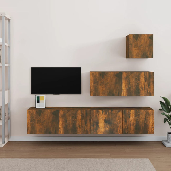 Set Dulap Tv, 4 Piese, Alb Extralucios, Lemn Prelucrat