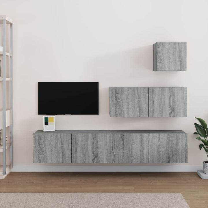 Set Dulap Tv, 4 Piese, Alb Extralucios, Lemn Prelucrat