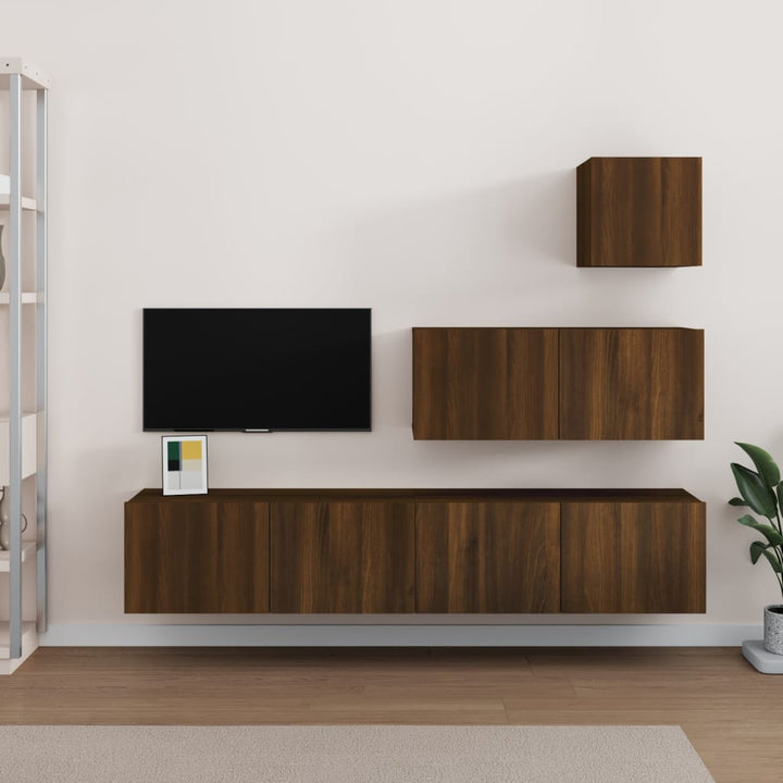Set Dulap Tv, 4 Piese, Alb Extralucios, Lemn Prelucrat
