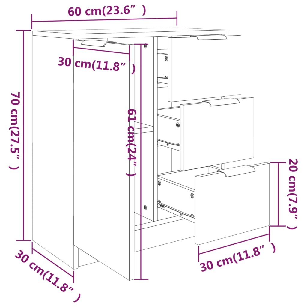 Servante, 2 Buc., , 60X30X70 Cm, Lemn Prelucrat