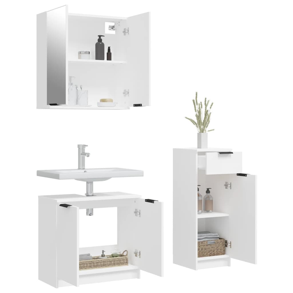 Set Dulapuri De Baie, 3 Piese, , Lemn Prelucrat