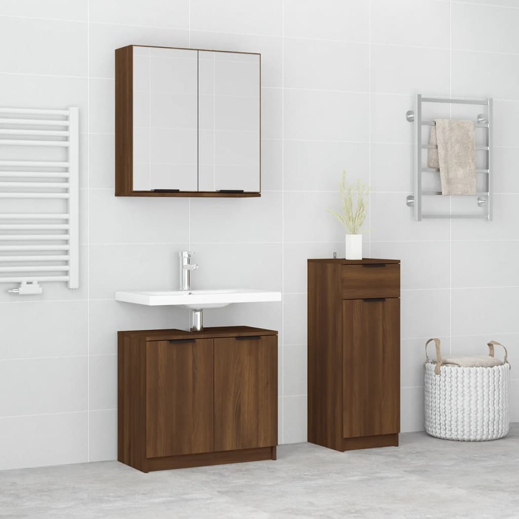 Set Dulapuri De Baie, 3 Piese, , Lemn Prelucrat