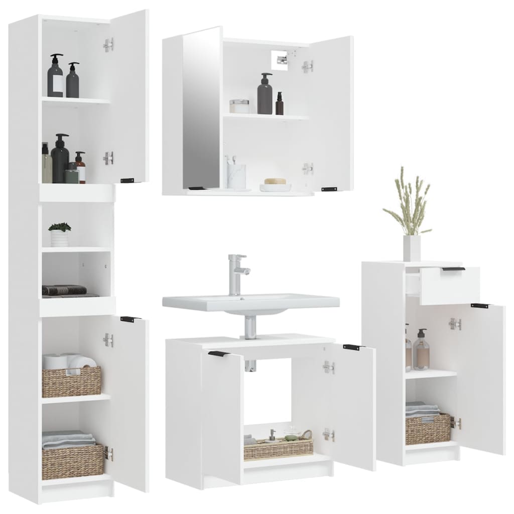 Set Dulapuri De Baie, 4 Piese, , Lemn Prelucrat