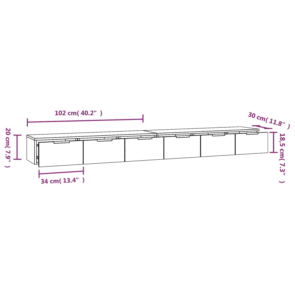 Dulapuri Perete, 2 Buc., Sonoma, 102X30X20 Cm, Lemn Prelucrat