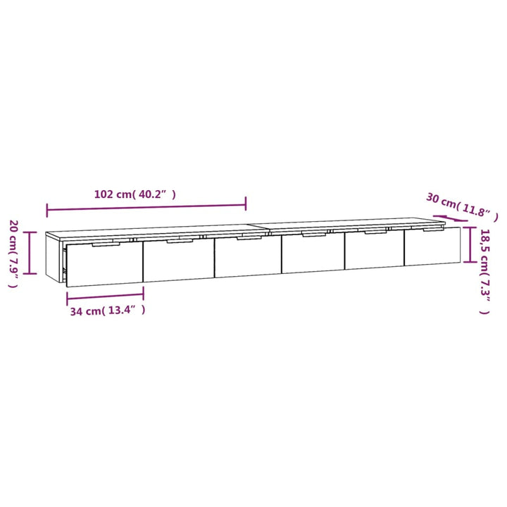 Dulapuri Perete, 2 Buc., Sonoma, 102X30X20 Cm, Lemn Prelucrat