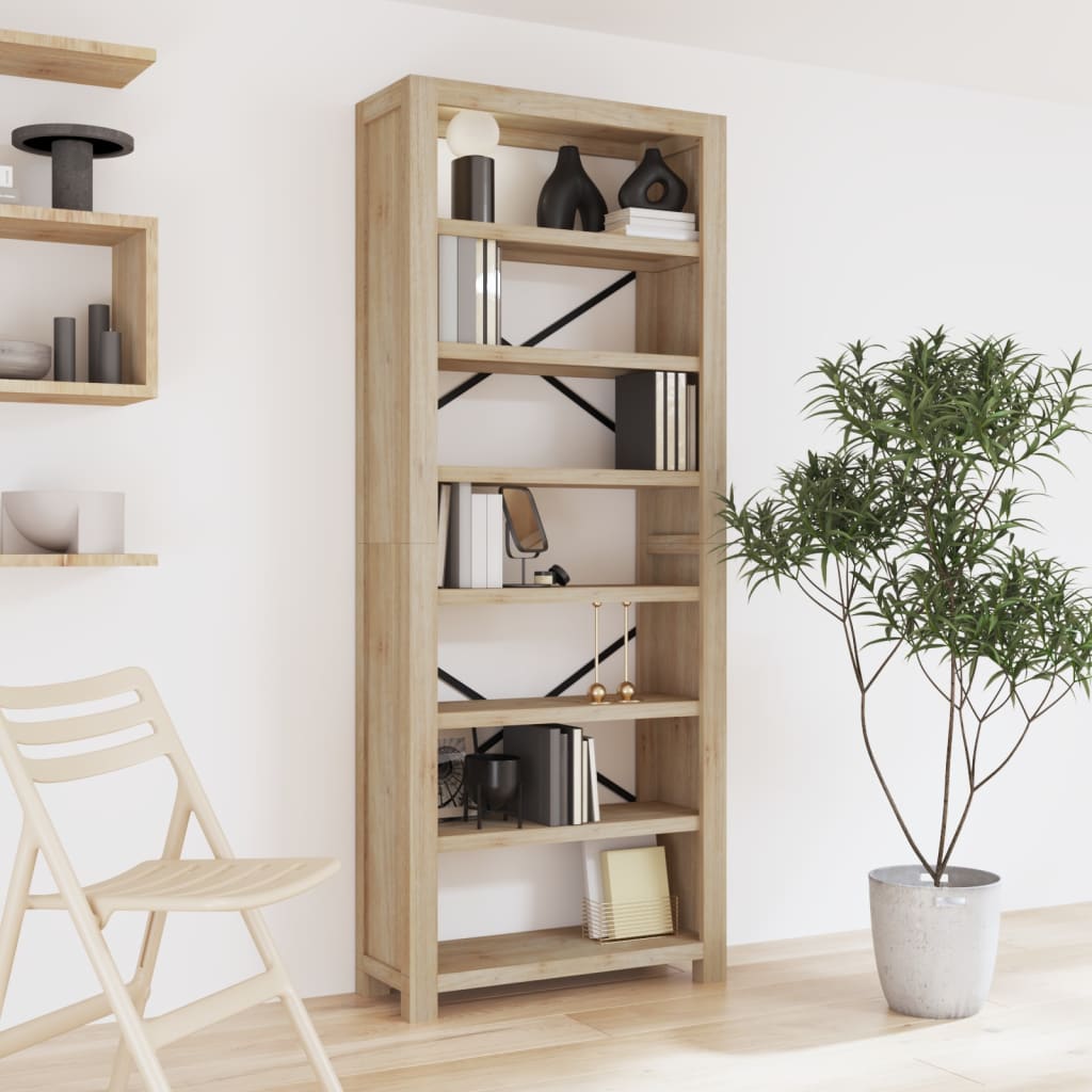 Bibliotecă Cu 5 Rafturi, 80X30X, Lemn Masiv De Acacia