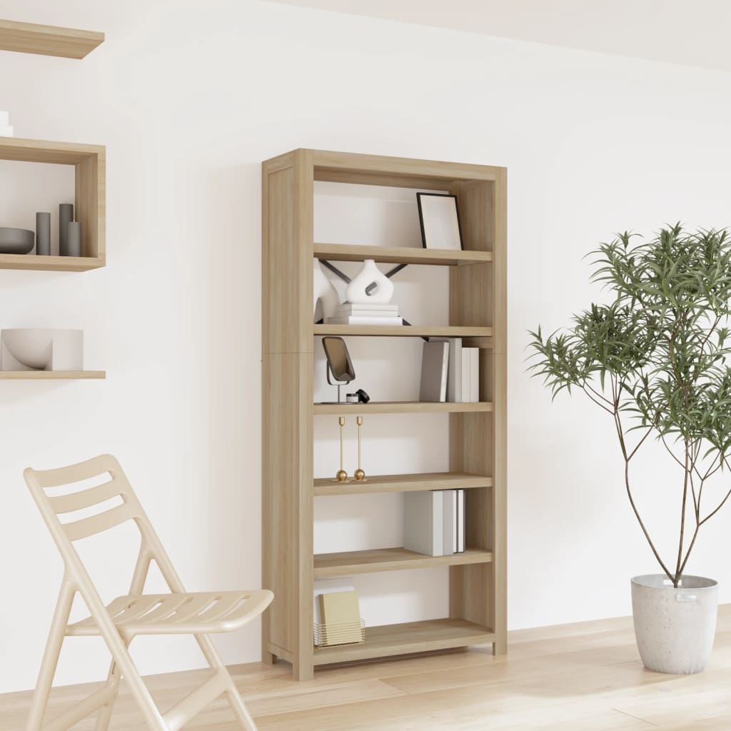 Bibliotecă Cu 5 Rafturi, 80X30X, Lemn Masiv De Acacia