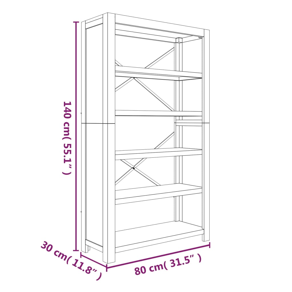 Bibliotecă Cu 5 Rafturi, 80X30X, Lemn Masiv De Acacia