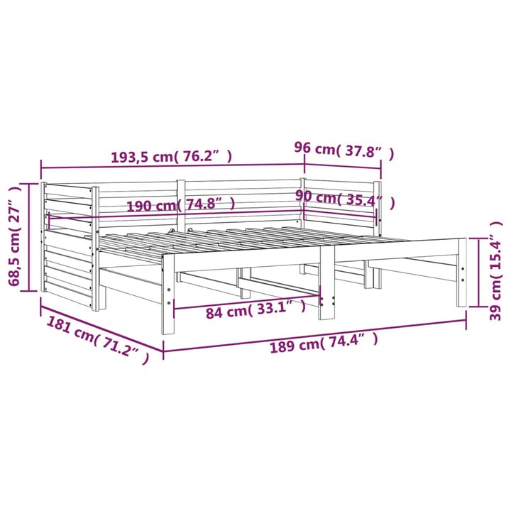 Pat De Zi Extensibil, , 2X(90X190) Cm, Lemn Masiv De Pin
